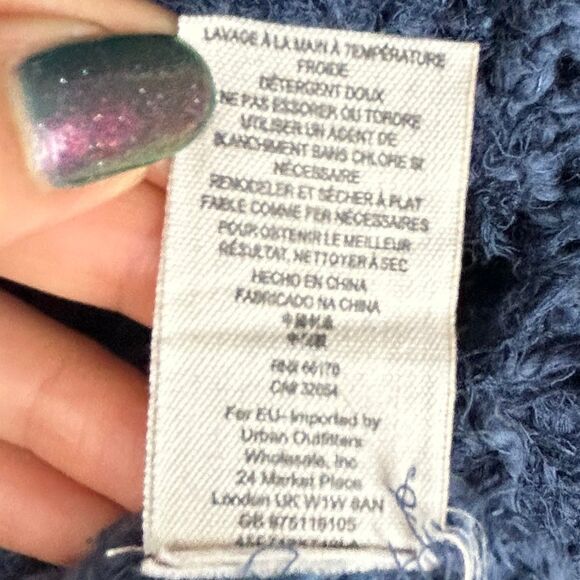 Free People Up The Ladder Distressed Open Knit PullOn Sweater Washed Navy Blue M - Picture 16 of 16